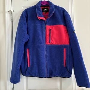 Penfield Men's Royal Blue and Red Mattawa Fleece Jacket XL